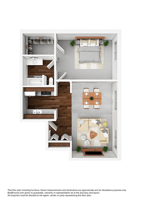 A floor plan of a house with a kitchen, living room, and two bedrooms.
